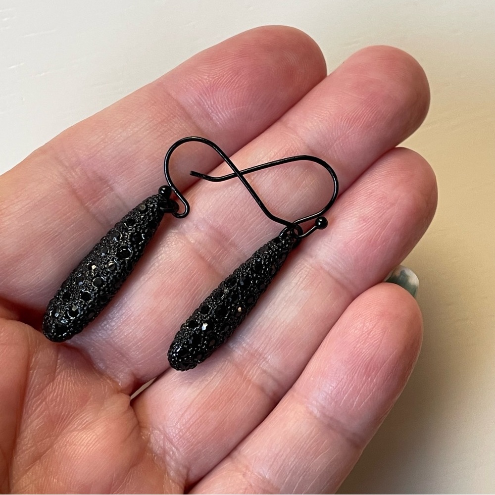Black Lia Sophia (?) rhinestone dangle teardrop earrings goth sparkly - Picture 7 of 12